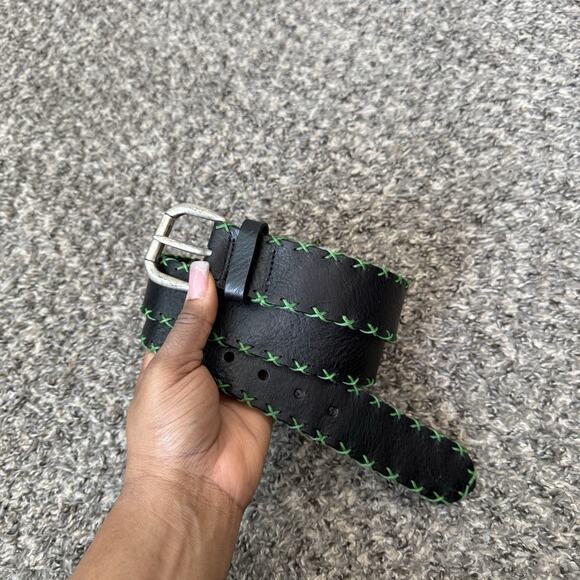 W. Kleinberg Black Green Trim Leather Belt Size 36 (36-39”) Waist Vintage